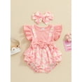 thumbnail image 2 of Suealasg Newborn Baby Girl Clothes Fly Sleeve Daisy Print Bow Romper with Headband Set 2Pcs Infant Summer Photoshoot Outfits, 2 of 7