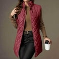 thumbnail image 3 of Women's Quilted Long Vest Basic Solid Color Lightweight Padded Gilet Petite Sleeveless Warm Coat Outerwear 2024, 3 of 15