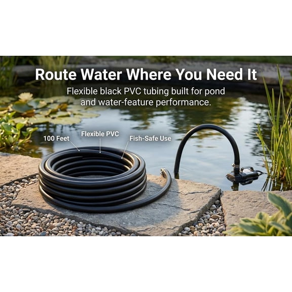 Ultra Flexible Pond Tubing, Pond Hose for Fish Ponds and Fountains, Durable Black PVC Pipe with 100 Feet Length
