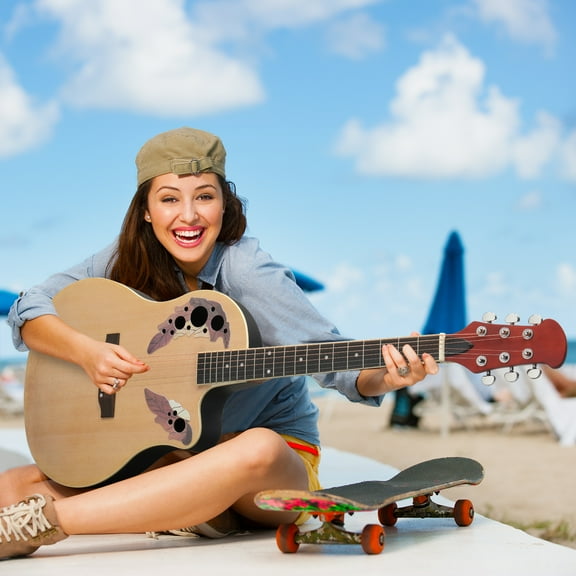 41 inch Spruce Top, Grape Sound Hole, Round Back Design - with Gig Bag & Wrench - Fashionable Acoustic Guitar for Beginners & Performers