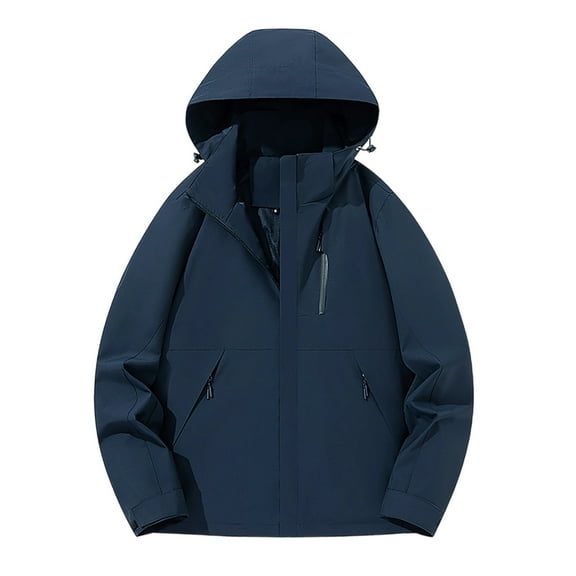XPMWRP Women's Solid Color Waterproof Windbreaker Hooded Coats Plus Size Zip Up Rain Jackets Lightweight Ventilated Parka with Pockets Blue L
