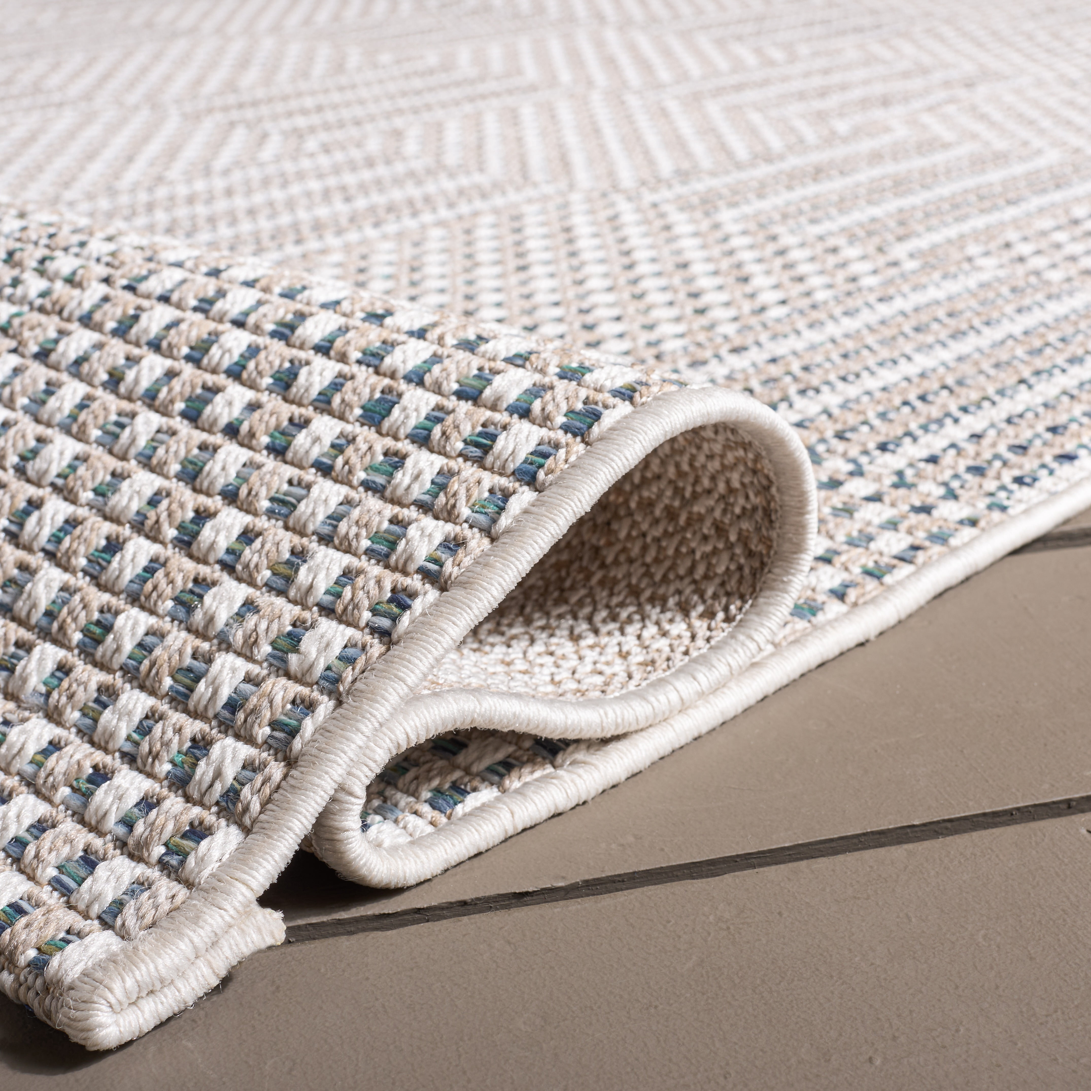 Safavieh Sisal All-Weather Austen Geometric Indoor/Outdoor Area Rug, Aqua/Beige Ivory, 4' x 6'
