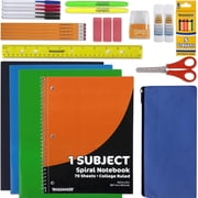 30 Piece Stationary Kit with 1 Spiral Notebook, 5 Pens, 5 Pencils, 5 Crayons, 3 Folders, 3 Erasers, 2 Text Brighteners, 2 G. Sticks, 1 Scissor, 1 Ruler, 1 Sharpener & 1 Soft Pencil Case