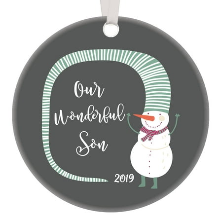 Our Wonderful Son Xmas Ornament 2019 Christmas Snowman Cute Holiday Tree Decor Family Presents for Brother from Siblings Handmade Home Decoration Winter Seasonal Gift Idea 3