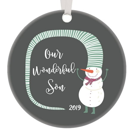 Handmade Holiday Decorations Our Wonderful Son Xmas Ornament 2019 Christmas Snowman Cute Holiday Tree Decor Family Presents for Brother from Siblings Handmade Home Decoration Winter Seasonal Gift Idea 3