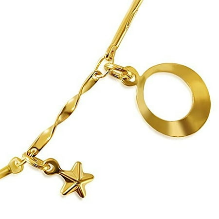 - Fashion Gold Color Plated Copper Circle Star Jingle Bell Charm Lobster Clasp Extender Chain Bracelet/ Anklet