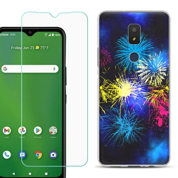 Slim-Fit TPU Fashion Phone Case for Cricket Icon 3, with Tempered Glass Screen Protector, by OneToughShield ® - Fireworks