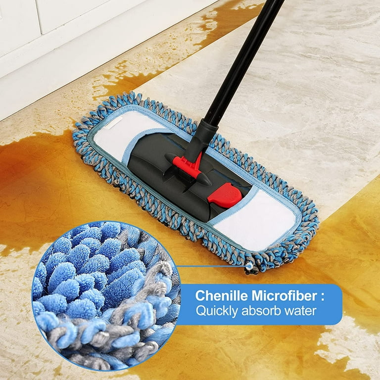  CLEANHOME Household Dust Mop with 45.28 Extension Long Handle,  Chenille and Stripes Microfiber 2 in 1 Washable Cleaning Mop Pads for Home  Office Bathroom Wooden, Tile, Marble Floors, Stairs : Health