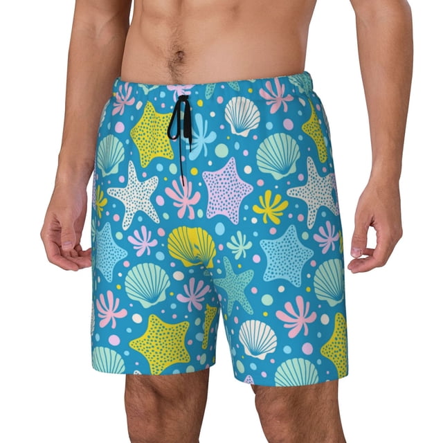 Balery Starfish Bañador para hombre, shorts de playa de secado rápido con entrepierna y forro de compresión-Large