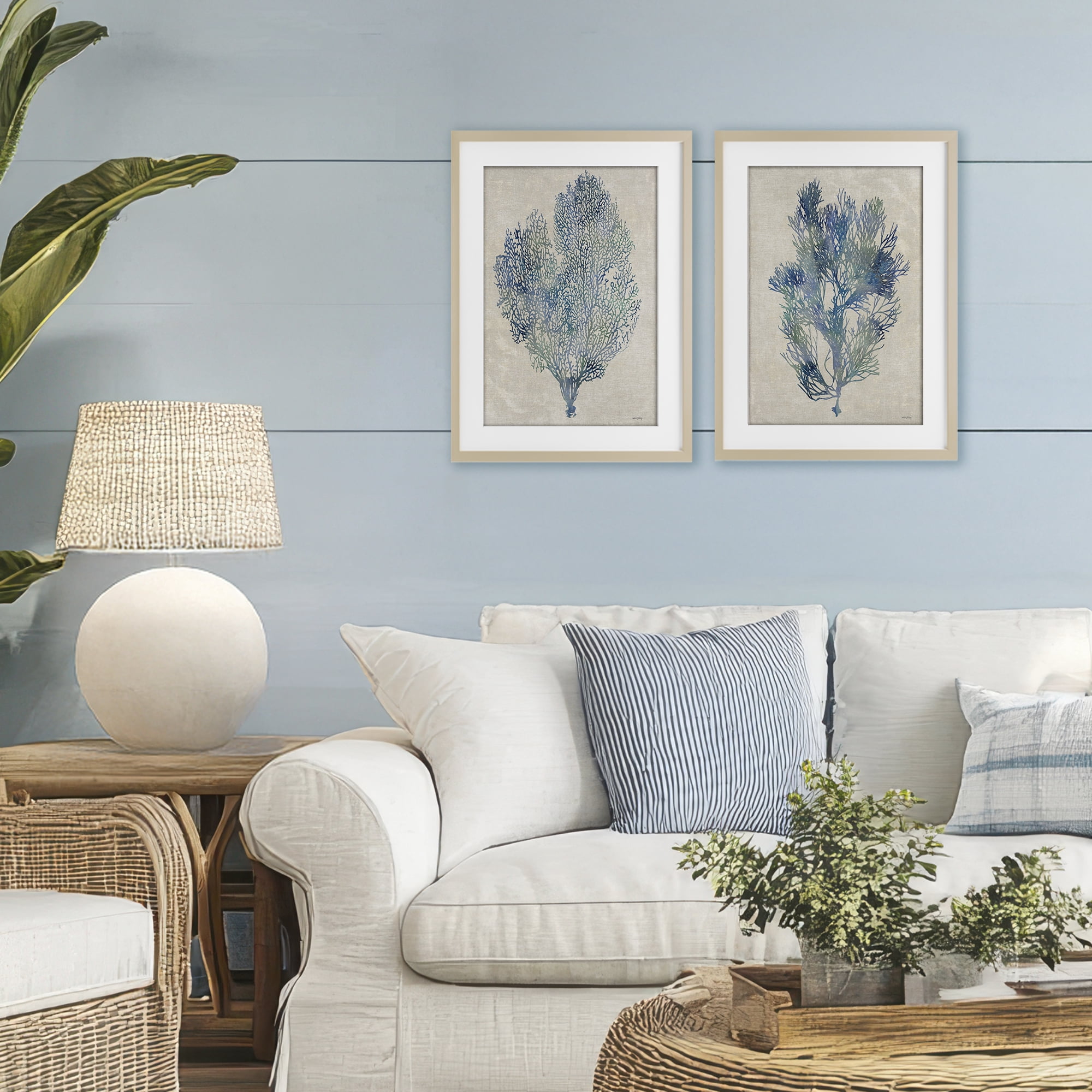 Stupell Industries Fan Coral Study in Blues 2 Piece Birch Framed Print Under Glass Set, design by Amber Sterling
