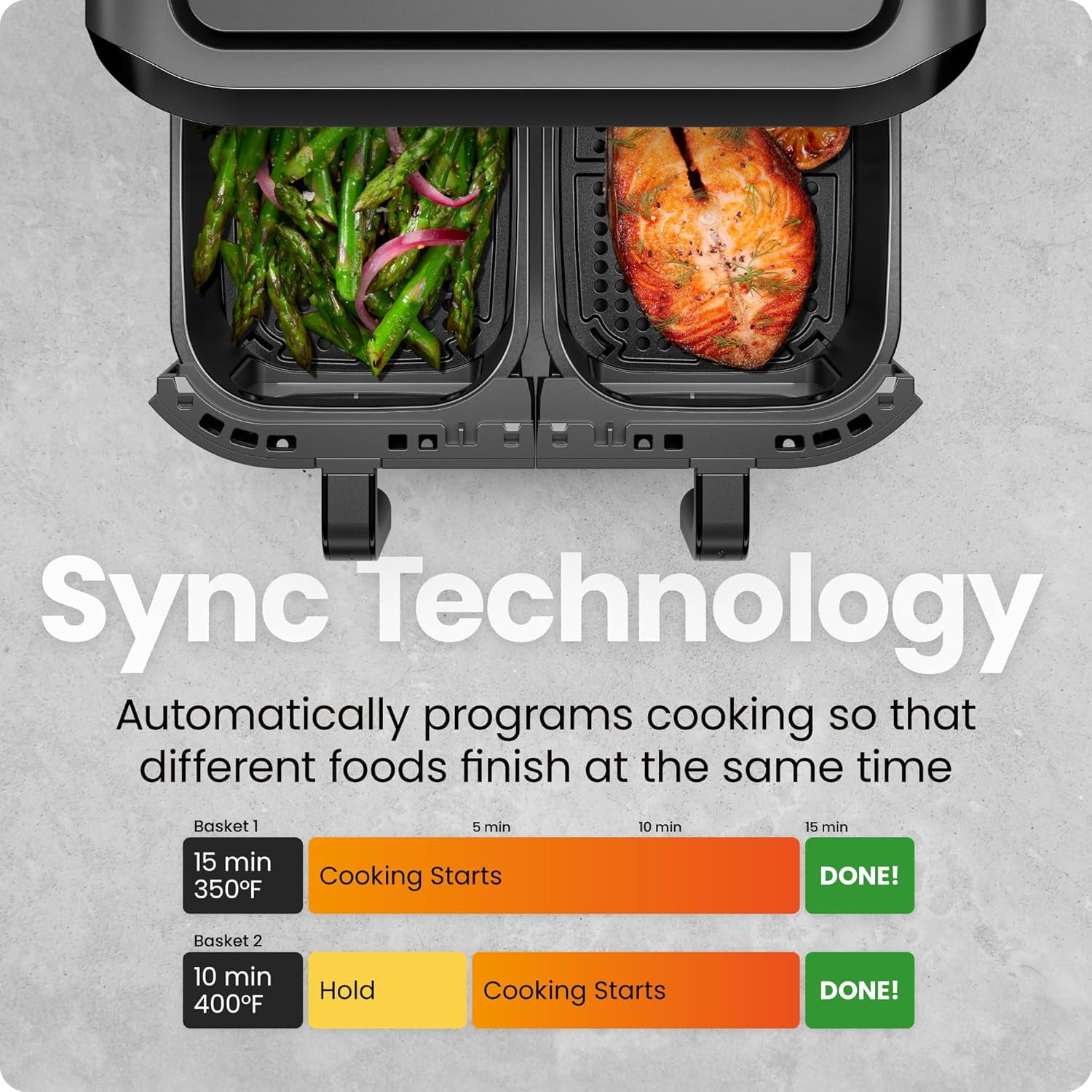 Chefman Dual Basket Digital Air Fryer w/ Easy View Windows, 2 Independent 3 Qt Baskets - Black