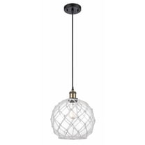 516-1P-BAB-G122-10RW-Innovations Lighting-Farmhouse Rope - 1 Light Cord Hung Mini Pendant In Industrial Style-13 Inches Tall and 10 Inches Wide-Black