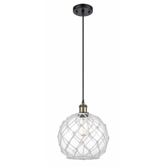 516-1P-BAB-G122-10RW-Innovations Lighting-Farmhouse Rope - 1 Light Cord Hung Mini Pendant In Industrial Style-13 Inches Tall and 10 Inches Wide-Black