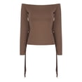 thumbnail image 3 of inhzoy Women's Fringe Trim Off Shoulder Long Sleeve Top Blouse Concert Cowgirl Disco Outfits Brown XL, 3 of 7