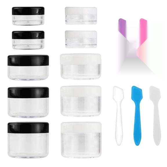 10 Pieces Makeup Travel Containers with Lids 0. 11/0. 18/0. 35/0. 53/0. 7 OZ Size Cosmetic Jars with 5 Pieces Mini Spatulas Gift(random color)