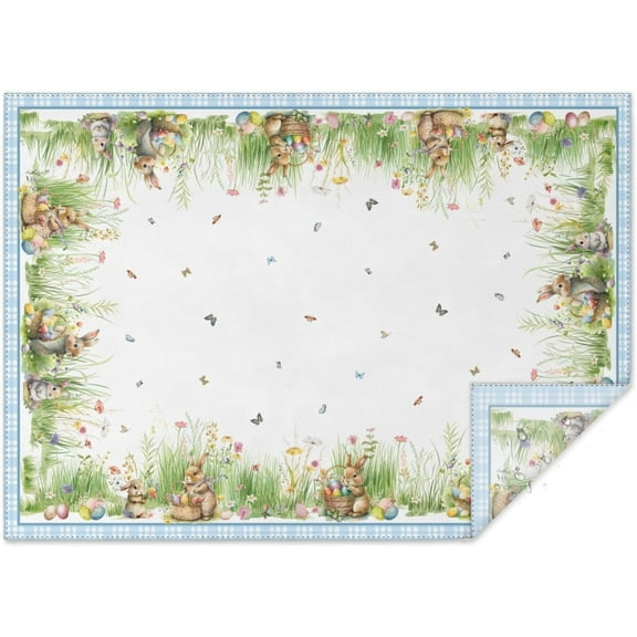 Easter Tablecloth Easter Table Cloth Bunny Floral Easter Eggs Tablecloths Stain-Resistant Wrinkle Free Polyester Fabric Table Cover for Easter Decoration 60x102 Inch