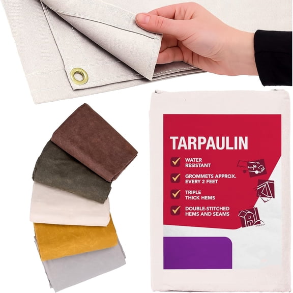 Waterproof Canvas Tarp Cover – Heavy Duty Duck Cloth, Waxed Canvas Tarpaulin with Rustproof Brass Grommets for Camping, Construction, Equipment & Outdoor Use (White, 8x10 Ft)