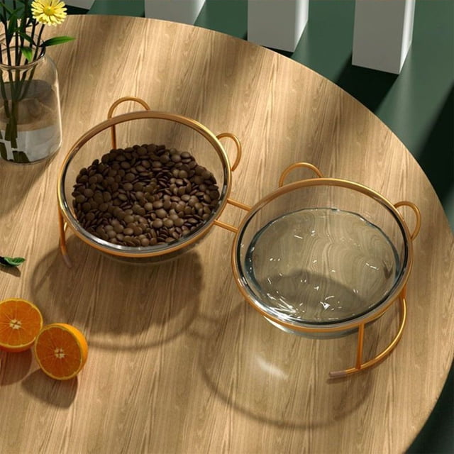 Fiudx Comedero para Gatos, Diseño de Cuenco Doble Inclinado, Cuenco de Vidrio Resistente a Altas Temperaturas, Solución de Alimentación a Prueba de Derrames, Ideal para Gatos y Perros Pequeños, Elega
