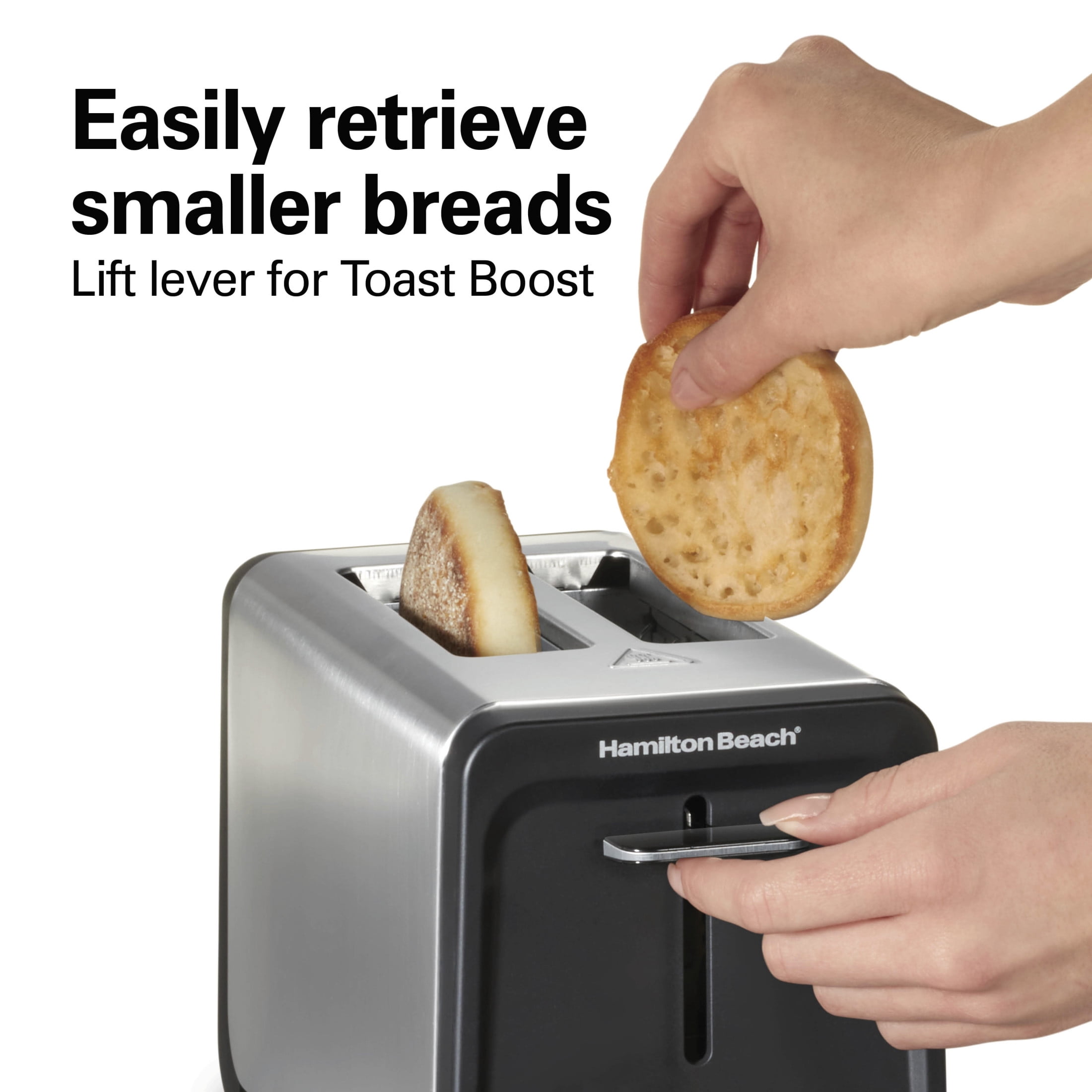 Hamilton Beach 2 Slice Toaster with Wide Slots, Bagel Function, Toast Boost, Stainless Steel