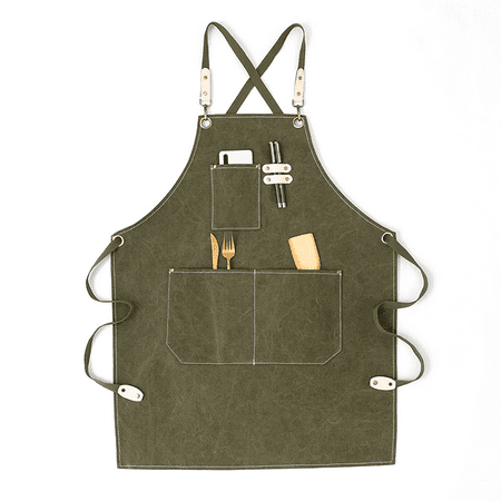 

Gealach Chef Aprons for Men Women with Large Pockets Cotton Canvas Cross Back Heavy Duty Adjustable Work Apron 1Pcs
