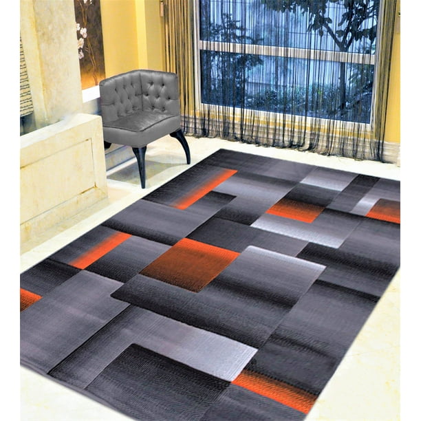 Handcraft Rugs Orange/Black/Gray Abstract Geometric Modern Squares Pattern Area Rug 5 ft. by 7