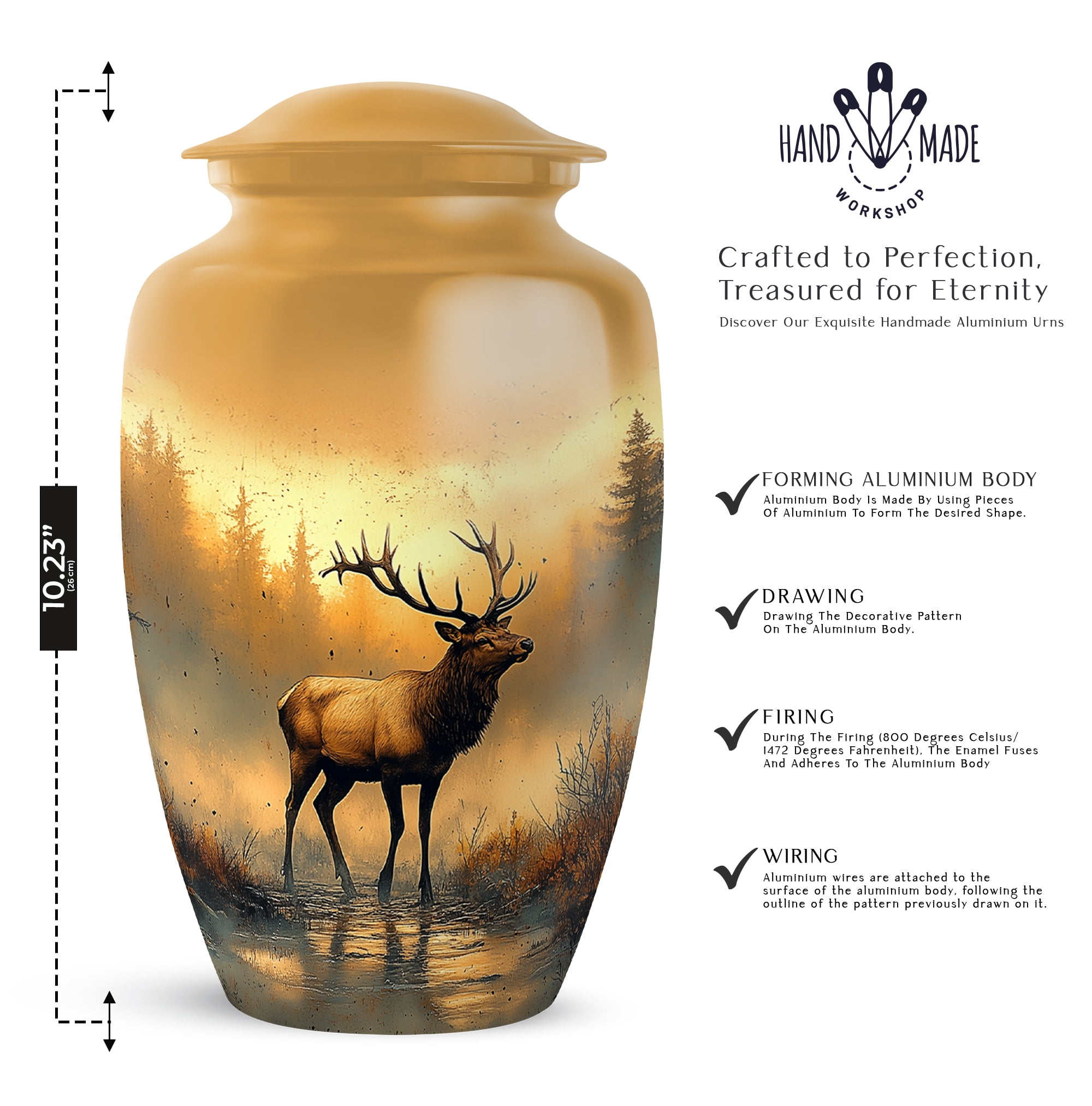 Yatskia Deer Urns for Human Ashes Adult Mother and Father, Large Memorial Urn for Ashes for Women, (Classic Large, 10 Inch)