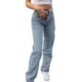 thumbnail image 1 of goowrom Jeans à Jambe Droite Taille Haute à Imprimé Papillon pour Femmes, 1 of 10