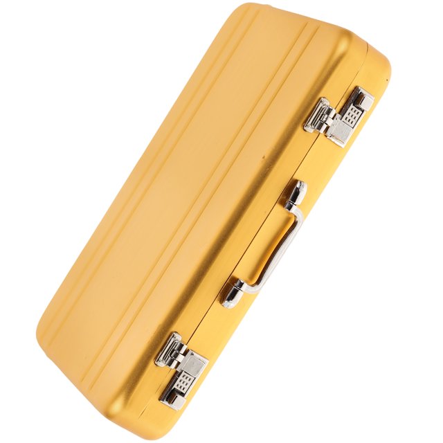 SHISUYAN Golden Aluminum Business Cards Holder with Builtin Slots for Secure Storage and Easy Organization