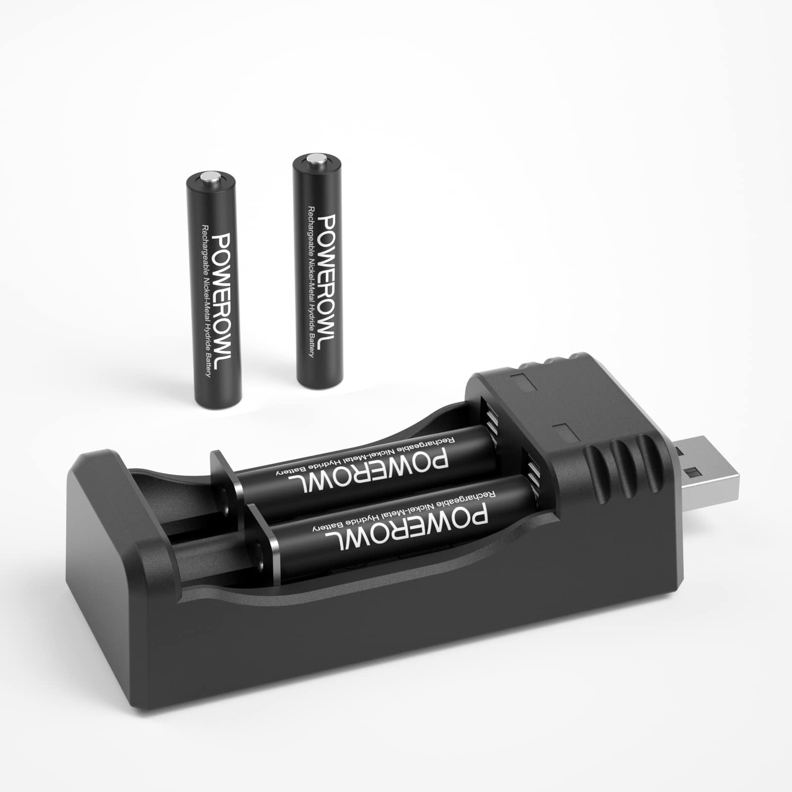 POWEROWL 4Pack Rechargeable AAAA Batteries with Charger, High Capacity Low Self Discharger NiMH