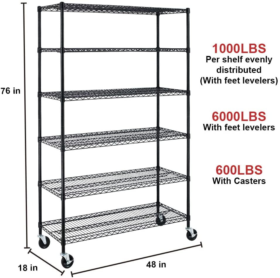 BestOffice Wire Shelving Unit Heavy Duty Metal NSF Organizer Height Adjustable Utility Rolling Steel Commercial Grade Layer Rack for Kitchen Bathroom Office 3-Tier Black-13 x 23 x 30 