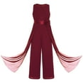 thumbnail image 1 of renvena Kids Girls Flower Wedding Party Bodysuit Ruffled Chiffon Pageant Banquet Rompers Summer Wide Leg Pants Jumpsuit Playsuit with Detachable Embellishment Burgundy 10, 1 of 5