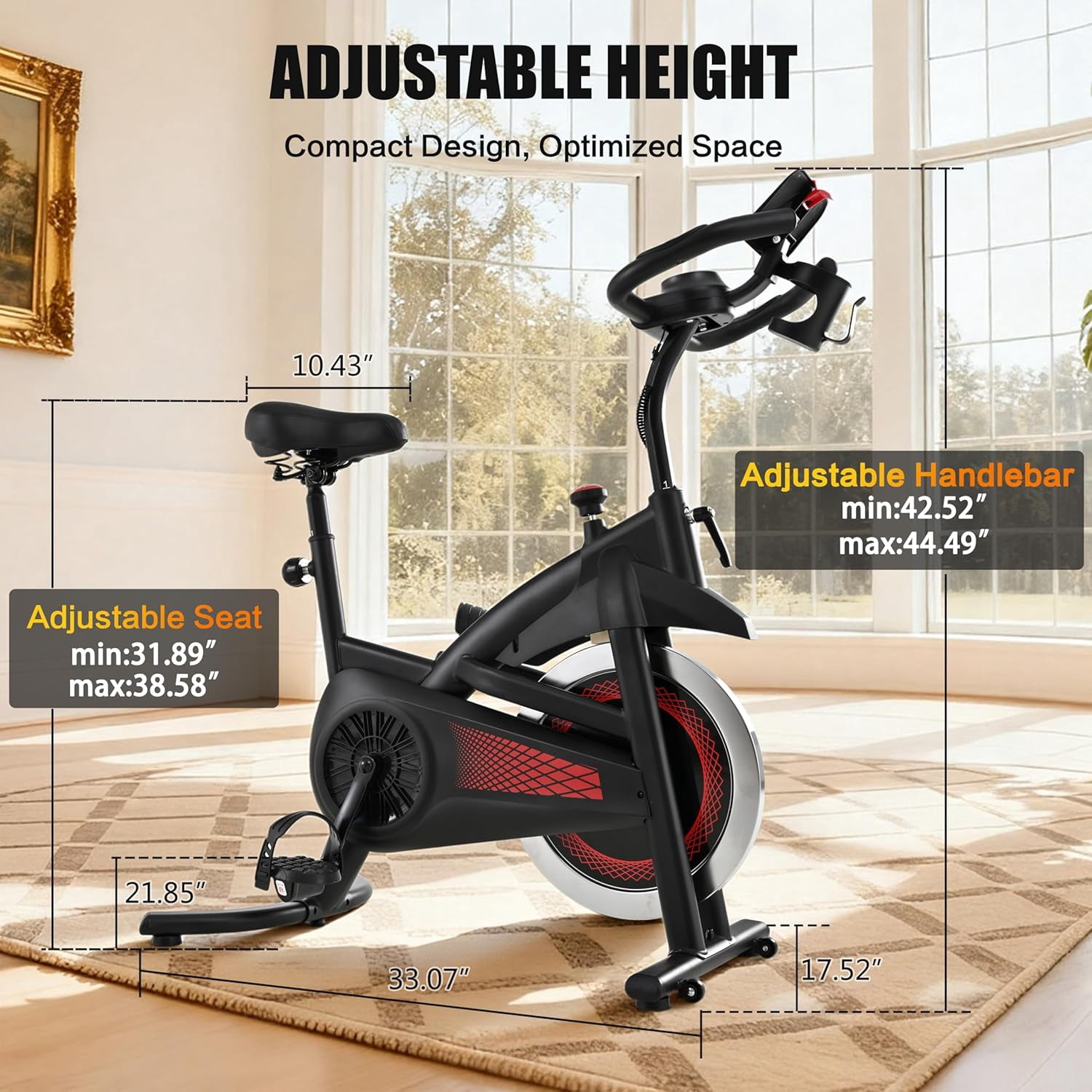 Exercise Bike Indoor Stationary Bike Cycling Bicycle for Home Gym 300 lbs Weight Capacity Adjustable Seat/Handlebar for Cardio Workout Office, Red