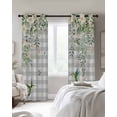 thumbnail image 4 of Watercolor Floral Blackout Curtains for Bedroom Living Room Darkening Curtains 63 Inches Long Spring Flowers Birds Plants Gray Plaid Window Curtain 2 Panels Set Window Treatment Drapes 52"x63", 4 of 9