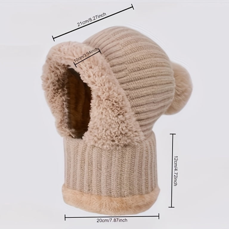 Fleece Lined Knit Beanie Scarf Mask Set 3-in-1 Winter Warm Windproof Cozy 3 in 1 Mask Scarf Knitted Hat, Winter Hat with Mask, Knitted  main image 4