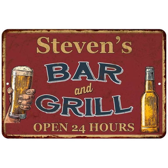 Steven's Red Bar and Grill Rustic Sign Decor 8x12 208120045420