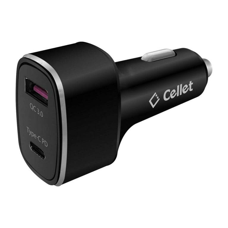 Cellet Car Charger for Nothing Phone 1 - 48W High Powered Dual Port (Type-C  PD and USB-A) Auto Power Adapter - Black