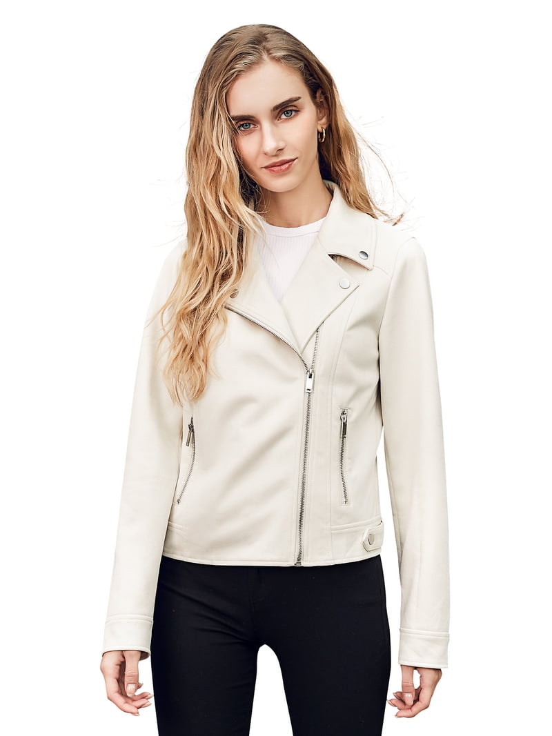 Relish Noless Women Notched Faux Suede Moto Biker Jacket Short