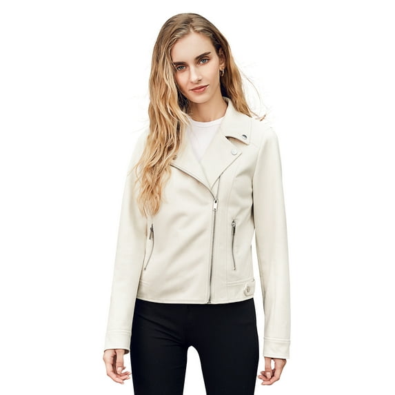 Relish Noless Women Notched Faux Suede Moto Biker Jacket Short Zipper Leather Jacket Sutdded Motorcycle Jacket