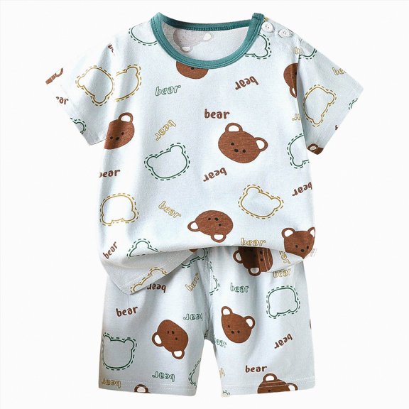 Hessimy Toddler Boy Clothes Summer Shirt Little Boy Shorts Set Cotton Clothes, Breathable Fabric(Sky Blue,4-5 Years)