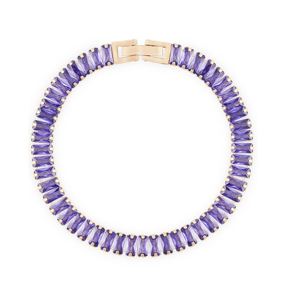Amethyst Purple Rectangle Stone Tennis Chain Bracelet In 18K Gold Plated Stainless Steel