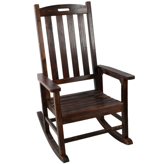 Wooden Oversized Porch Rocker Chair With Wide Seat and Tall Backrest,High Back Smooth Rocking Chairs for Outdoor & Indoor ,brown color