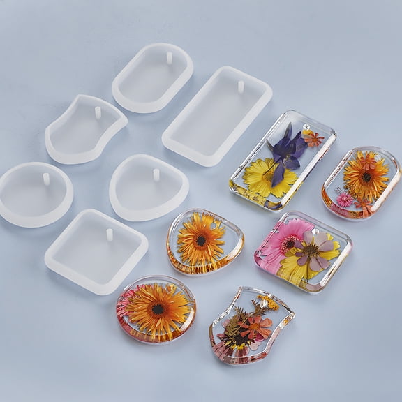 6 Shapes Resin Keychain Silicone Molds, Pendant Casting Molds with Hanging Hole, DIY Epoxy Resin Molds for Making Keychains, Jewelry, Bag Charms, Dried Flower Crafts