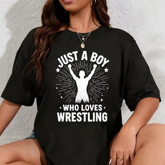 100% Cotton Just A Boy Who Loves Wrestling Christmas Wrestler Youth Kids T-Shirt