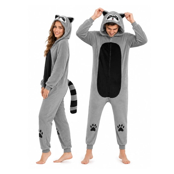 SKYKENKP Animal Onesie Pajamas Adult Unisex - One Piece Reccoon Animal Halloween Costume