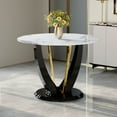 thumbnail image 3 of DAJU 42 Inch Diameter Round Tempered Glass Dining Table-Modern Design,V-Shaped MDF Legs. Imitation Marble Texture Sticker,MDF Painting, 3 of 12