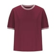 thumbnail image 5 of iHengLiXing Plus Size Womens Tops Dressy Casual Women's New Solid Color Round Neck Top T-shirt Short Sleeved Contrasting Thread Red XL, 5 of 7