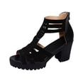thumbnail image 2 of PiGOGI Women Solid Color Rhinestone Open Toe Back Zipper High Heeled Sandals Thick Heel Summer Black, 2 of 9