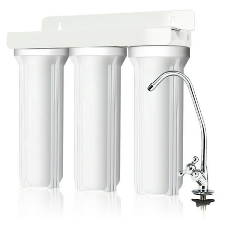 Costway 3-Stage Under-Sink Water Filter System Water Filtration with Chromed Faucet