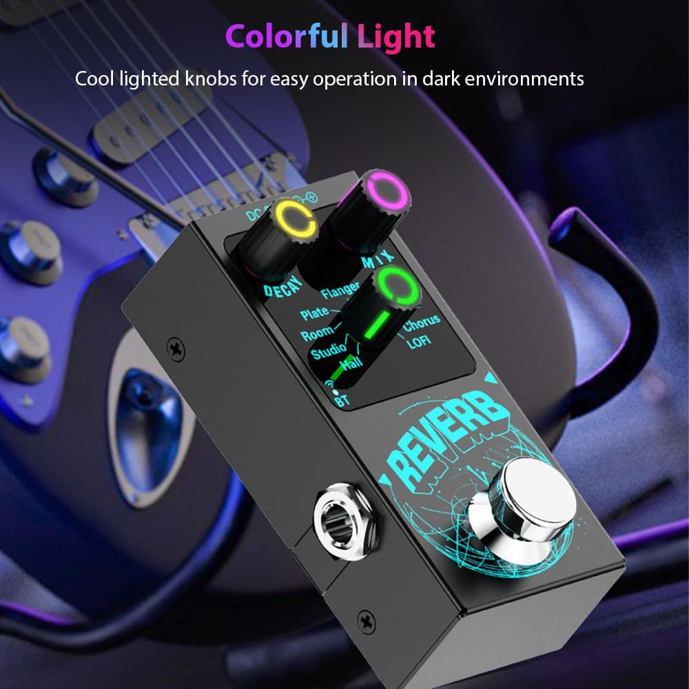 Reverb Guitar Pedal, Mini Verb Square Digital Reverb with Luminous Control Knobs,True Bypass , Aluminium Alloy Case, 9 Modes Effects,Room,Hall,Chorus,Duck,Plate,Studio,Echo,LOFI,Flanger