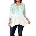 thumbnail image 5 of WTOBBY Women's Plus Size Floral Print Keyhole Top 3/4 Sleeve Flowy Tunic Casual V-Neck Shirt for Comfortable Everyday Style,Mint Green 4XL, 5 of 5